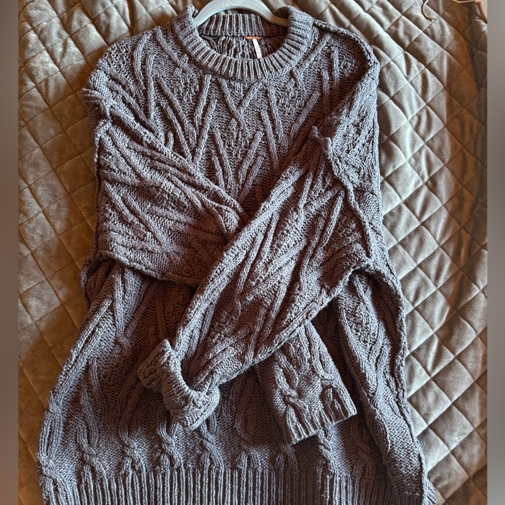 Free People Gray Cable Knit Sweater